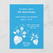 Lieve blauwe bloem hart verjaardagsuitnodiging briefkaart (Voorkant)