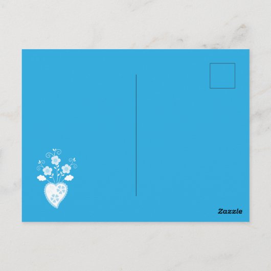 Lieve blauwe bloesem verjaardagsuitnodiging briefkaart (Achterkant)