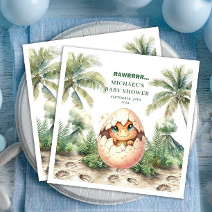 Lieve Blauwe Dino Baby Shower Komt Eraan Naam Binn Servet
