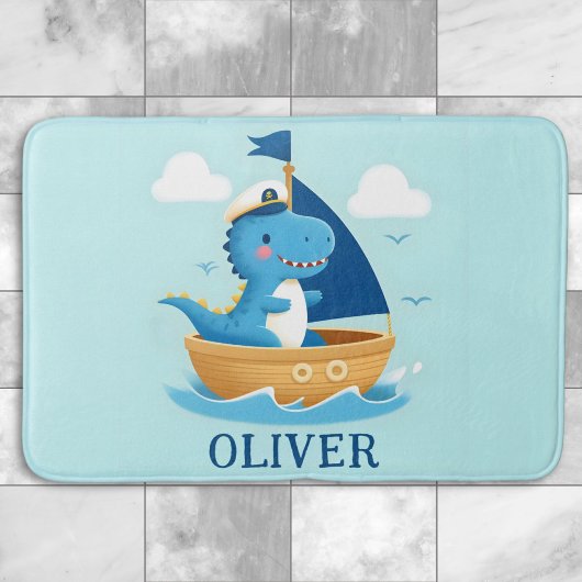 Lieve Blauwe Dino Bootkapitein  Badmat