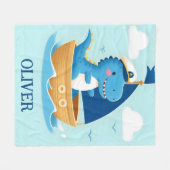 Lieve Blauwe Dino Bootkapitein Fleece Deken (Voorkant (Horizontaal))
