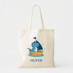 Lieve Blauwe Dino Bootkapitein Tote Bag