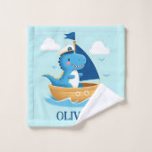 Lieve Blauwe Dino Bootkapitein Washandje (Wasdoekje)
