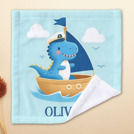 Lieve Blauwe Dino Bootkapitein Washandje