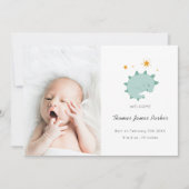 Lieve Blauwe Dinosaur Boy Baby Foto Geboorte Aankondiging (Voorkant)