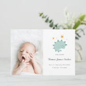 Lieve Blauwe Dinosaur Boy Baby Foto Geboorte Aankondiging (Staand voorkant)