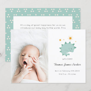 Lieve Blauwe Dinosaur Boy Baby Foto Geboorte Aankondiging