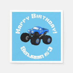 Lieve blauwe monstertruck cartoonillustratie servet