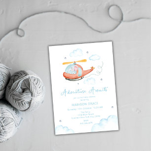 Lieve Blauwe Olifant Helikopter Vliegtuig Baby Sho Kaart