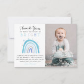 Lieve blauwe regenboog jongens verjaardagsfeest fo bedankkaart (Voorkant)