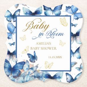 Lieve Blauwe Vlinder Baby in Bloei Babyshower Kartonnen Onderzetters