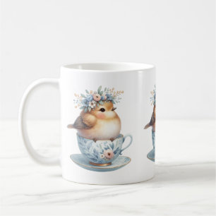 Lieve Blauwe Vogel met Bloemenkroon in Theekopje Koffiemok