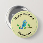 Lieve Blauwe Vogel Verjaardag Ronde Speld Button 7,6 Cm (Voorkant /achterkant)