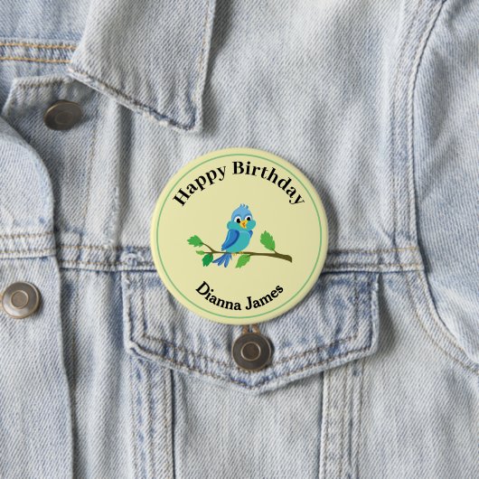Lieve Blauwe Vogel Verjaardag Ronde Speld Button 7,6 Cm (In situ)