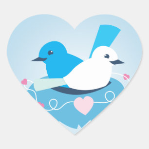 Lieve Blauwe vogels, wit Hart Sticker