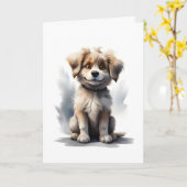 Lieve blije glimlachende puppy lege wenskaart kaart (Gele Bloem)