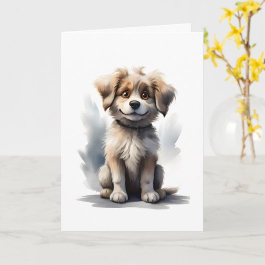 Lieve blije glimlachende puppy lege wenskaart kaart (Gele Bloem)