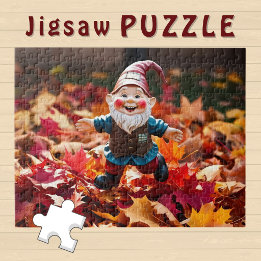 Lieve blije Gnome in gevallen herfstbladeren - Legpuzzel