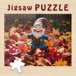 Lieve blije Gnome in gevallen herfstbladeren - Legpuzzel