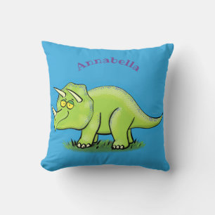 Lieve blije groene triceratops dinosaurus cartoon kussen