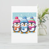 Lieve blije pinguïns uitnodiging (Staand voorkant)