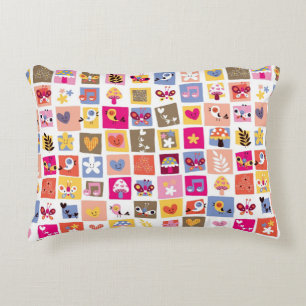 lieve bloemen, vogels, harten vierkanten patroon accent kussen