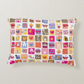 lieve bloemen, vogels, harten vierkanten patroon accent kussen (Achterkant)