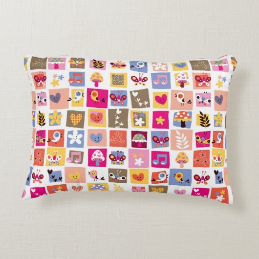 lieve bloemen, vogels, harten vierkanten patroon accent kussen (Achterkant)