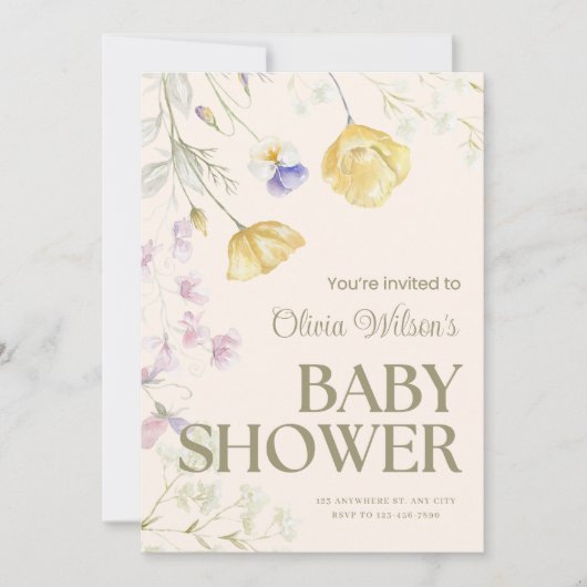 Lieve bloemige babyshower uitnodiging (Voorkant)