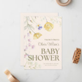 Lieve bloemige babyshower uitnodiging (Voorkant / Achterkant in situ)