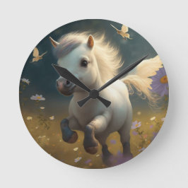 Lieve bloemige eenhoorns vliegend pony'tje ronde klok