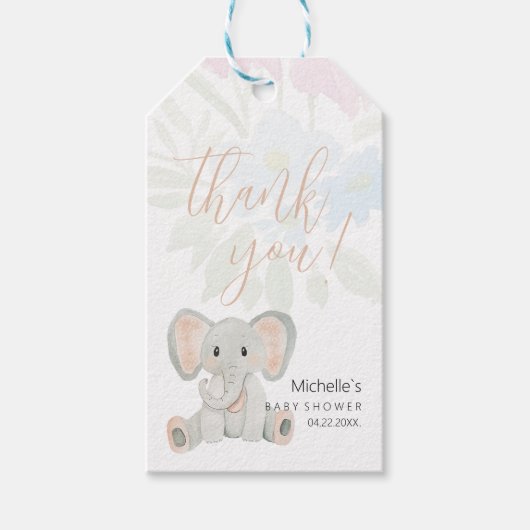 Lieve Blos Olifant Aquarel Illustratie Cadeaulabel (Voorkant)