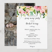 Lieve Blush Floral Moving Away Party Foto Kaart (Voorkant / Achterkant)