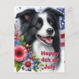 Lieve Border Collie 4 juli vakantie ansichtkaart Feestdagenkaart
