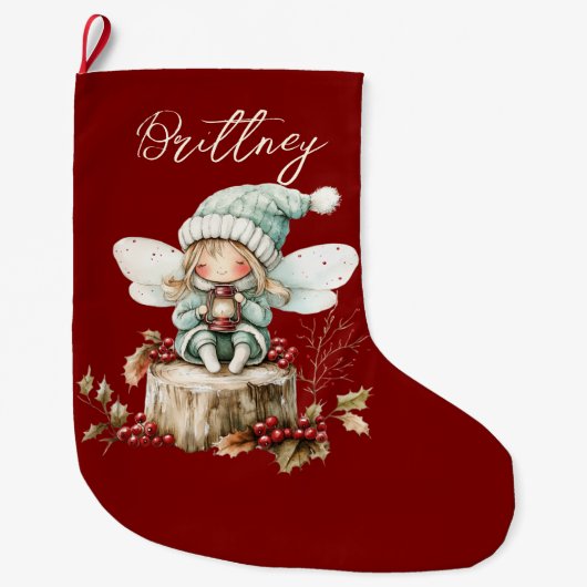 Lieve bos Kerst elfje Grote Kerstsok (Voorkant)