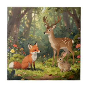 Lieve bosdieren boslandschap tegeltje