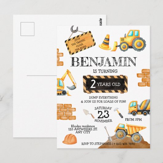 Lieve Bouwer Verjaardagsfeest Jongen Verjaardagsfe Briefkaart (Voorkant / Achterkant)