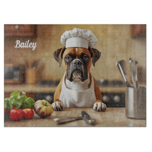 Lieve Boxer Gepersonaliseerde Glas Snijplank (Voorkant)