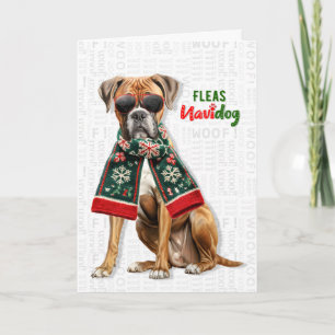Lieve Boxer Hond Grappige Vlooien Navidog Kerstmis Feestdagen Kaart