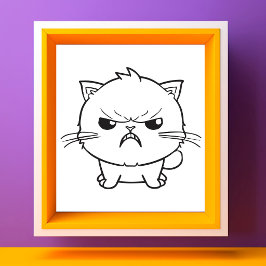 Lieve boze sissende kat Lijn Kunst Illustratie Foto Afdruk