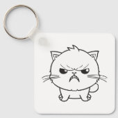 Lieve boze sissende kat Lijn Kunst Illustratie Sleutelhanger (Voorkant)