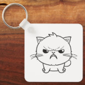 Lieve boze sissende kat Lijn Kunst Illustratie Sleutelhanger (Voorkant)