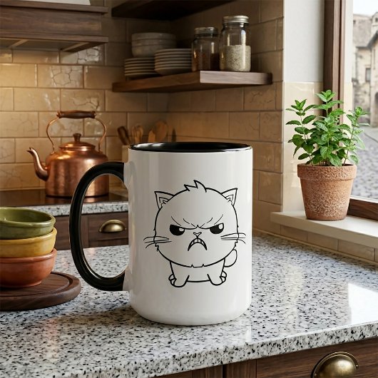Lieve boze sissende kat Lijntekening Illustratie Mok
