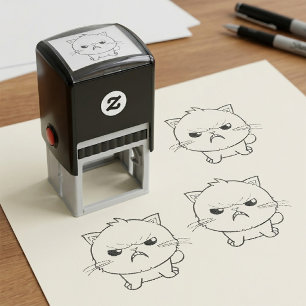 Lieve boze sissende kat lijntekening illustratie  zelfinktende stempel