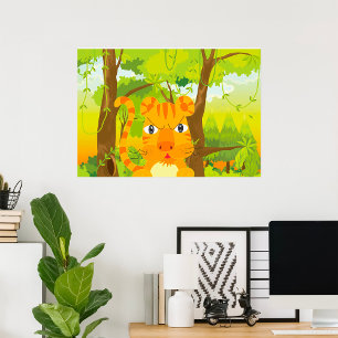 Lieve Boze Tijger Cartoon in Jungle Poster