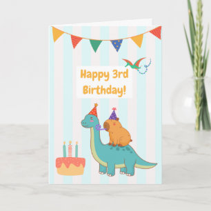 Lieve Brontosaurus Capybara 3e Verjaardagskaart Kaart