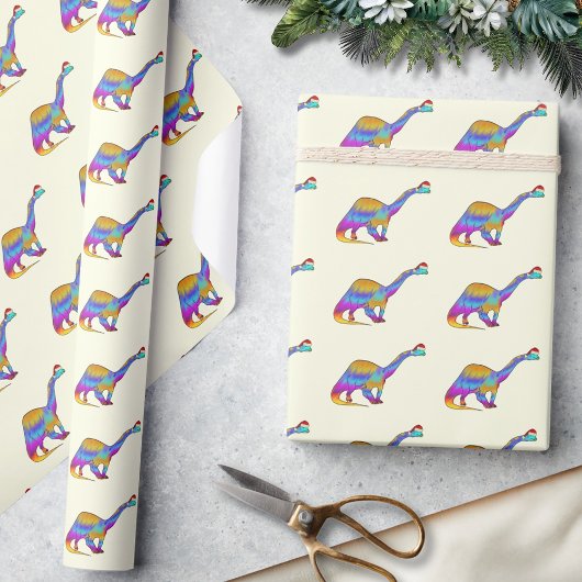 Lieve Brontosaurus Dinosaur Kerstmis Cadeaupapier