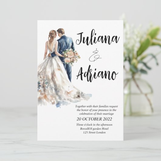 Lieve bruid bruidegom aquarel trouwkaart modern kaart (Staand voorkant)