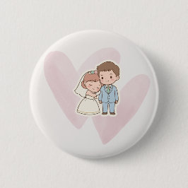 Lieve Bruid & Bruidegom Hart Knop  Ronde Button 5,7 Cm