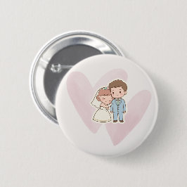 Lieve Bruid & Bruidegom Hart Knop Ronde Button 5,7 Cm